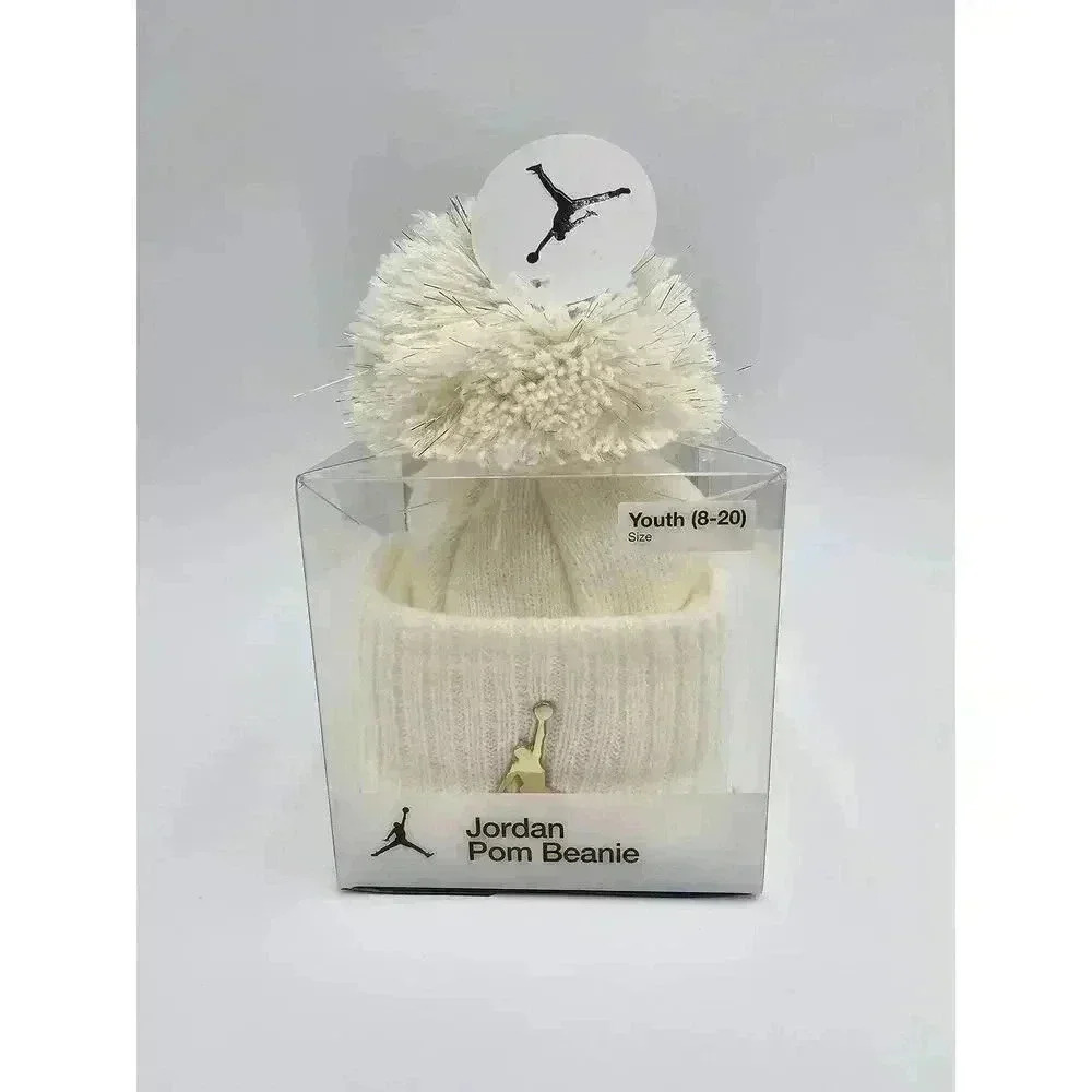 Jordan Girl's Youth 8-20 Ivory Pom Winter Beanie NIB W/Gift Tag